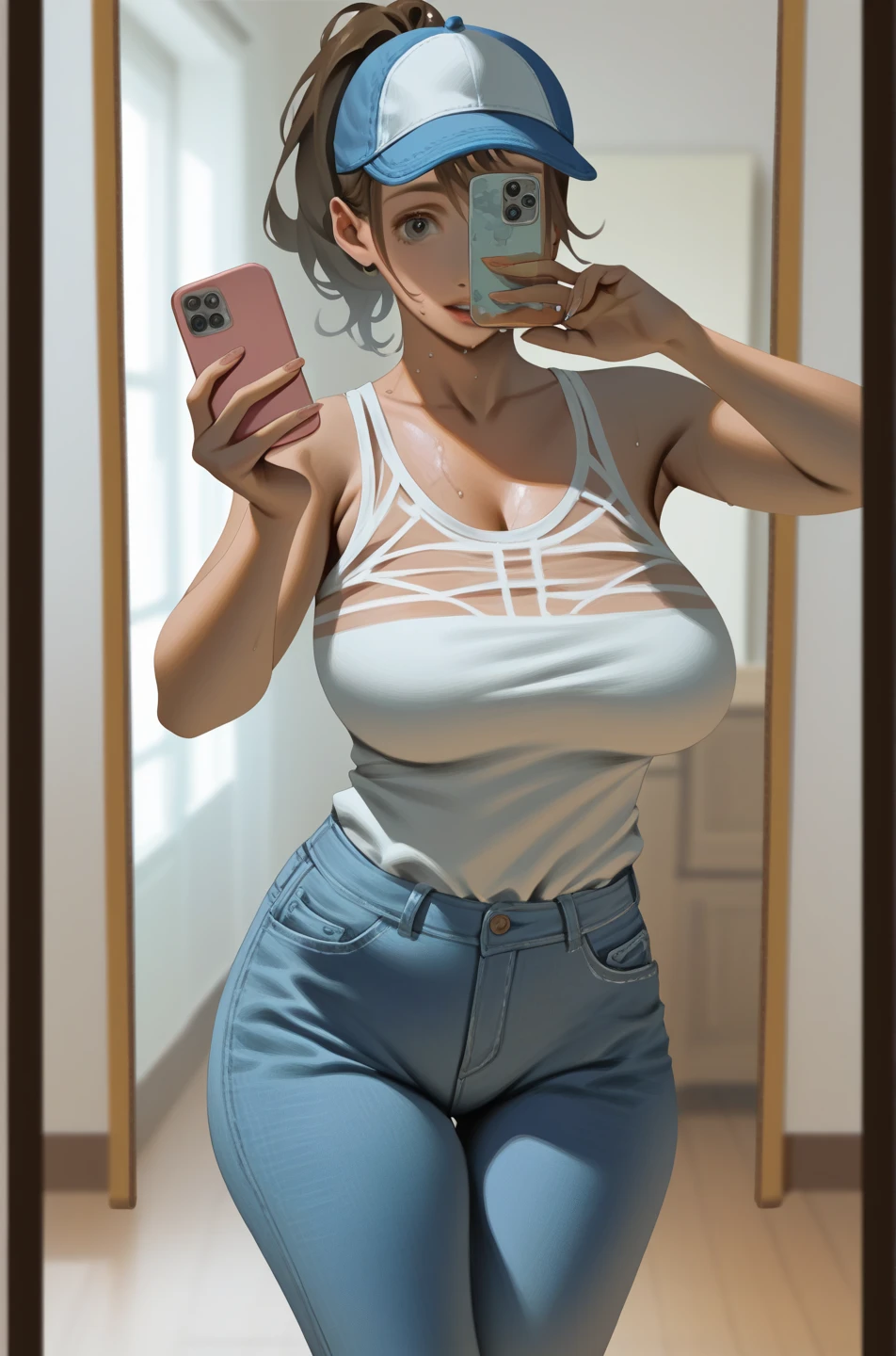 Make this image more sexy and with cum on her