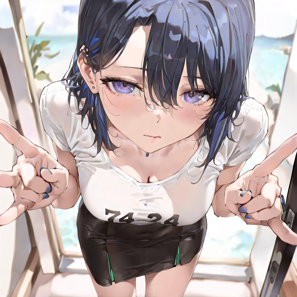 Strengthen weight| {}, don't look at the camera|looking away, sky blue|azure, sky-bluehair, purple|purple panties (front color)|panties, bracelets/handcuffs|cuffs/shackles, nosebleed|nosebleed|cat's claw gesture|cat_pose, |loli, training ground|training course,