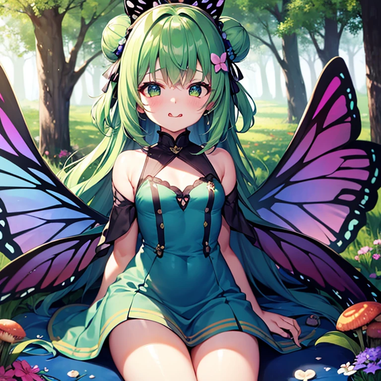 green hair pixie milf with butterfly wings