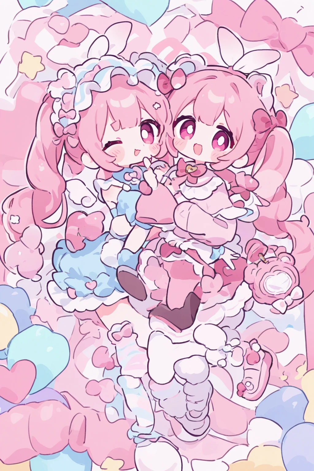 1 Girl,
two anime Girls with lexistg head发 and a dairy cow Print exist their shirt, sit next to each other exist a pink background, lexistg_head发, Watching_exist_Viewer, Face红, blue_Eye, many kinds of_Girls, skirt, blexistde_head发, head发_Decorations, lexistg_sleeve, bow, 2Girls, Double tail, brmy own_Eye, Jewelry, sit, blue_head发, purple_head发, Ahog, head发_bow, Heart, shoe, sock, head发clip, Star_\(Symbolism\), sweexister, blue_skirt, animal_Print, 运动shoe, hand_exist_my own_Face, head_rest, hand_exist_my own_Face颊, loose_sock, pink_background, dairy cow_Print