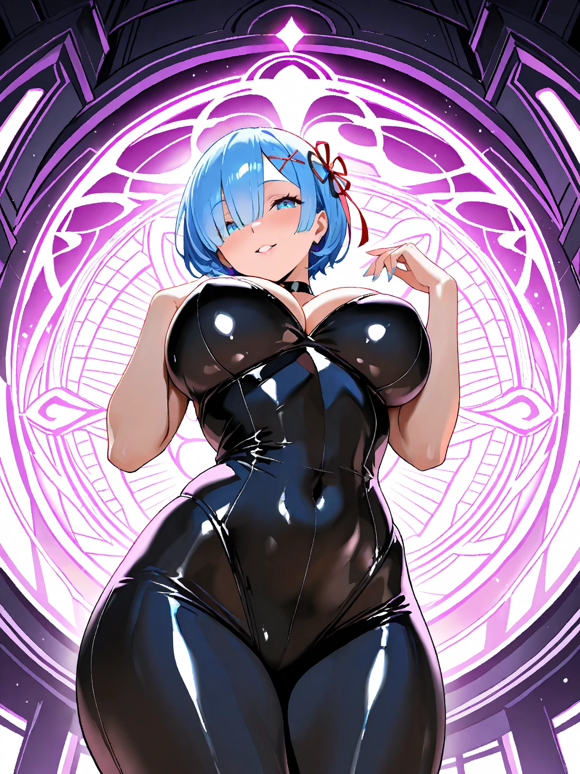 nsfw,1girl,nude,(toes),frontview,crotch,straight-on,middle shot,bare shoulder,bare breasts,bare arms,barebreasts,big nipples,Transparent Pasties,stomach,bare legs,sidelocks,blue hair,purpleeyes,masterpiece,best quality,very aesthetic,absurdres,shiny,light,bigbreast,Covered nipples,