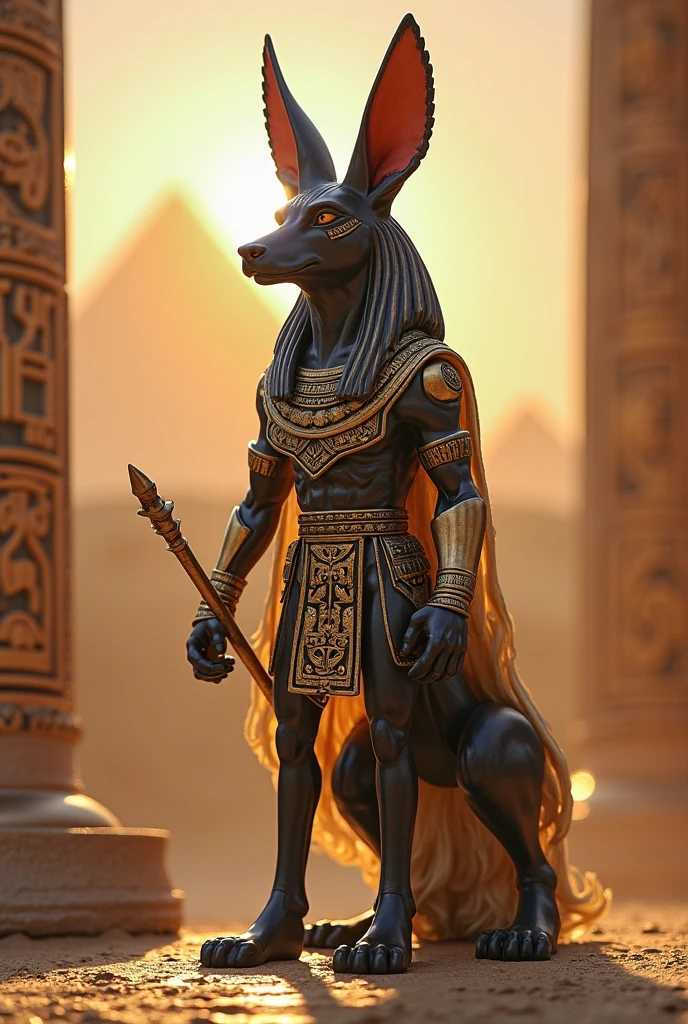award winning portrait (photo) of the (god anubis), gold jewellery, (palm fronds), lush, egypt, (nile river), [egypt1temp] background, (backlighting), realistic, masterpiece, highest quality, lens flare, shade, bloom, [[chromatic aberration]], by Jeremy Lipking, by Antonio J. Manzanedo, shallow depth of field,[:Style-Hamunaptra_SD2:20]