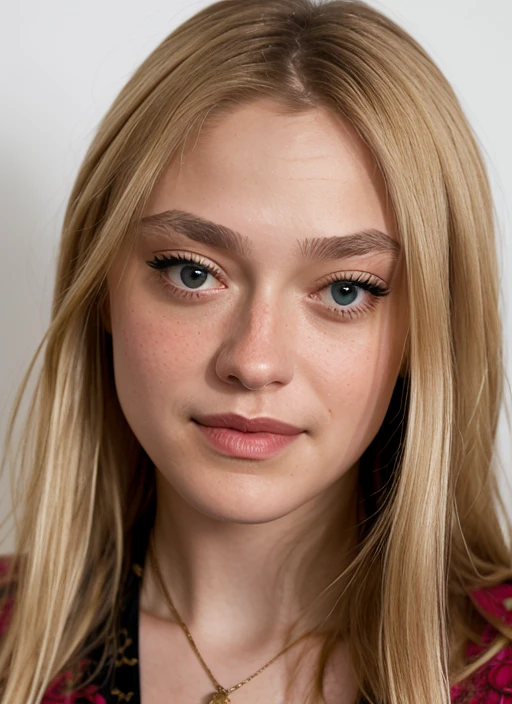 medieval fantasy, Mixture of portraits between the face of Jennifer Lawrence and the physiognomy of Sophie Turner&#39;s face, pelo rubio claro, Su rostro es ovalado, with cheekbones wider than the forehead and jaw. Los bordes de su cara son redondeados., and the jaw also has soft curves. His face has no sharp angles or curves... Sus ojos son azules y su cabello es rubio.. It has a straight nose and a medium-sized mouth with full lips... Her eyebrows are arched and her eyelashes are long and curled... Su tez es clara y suele usar maquillaje natural.. Su rostro expresa confianza., friendliness and elegance.
