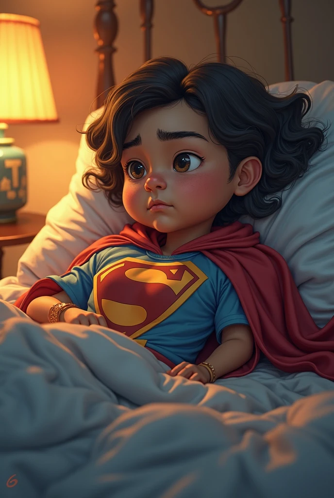 Close a powerful threat, The imposing appearance of the powerful baby-shaped Superman dressed in beige uniform, azul-marinho e bronze em uma manjedoura, menacing stare, ricamente detalhado, Hiper realista, 3D-rendering, obra-prima, NVIDIA, RTX, ray-traced, Bokeh, Night sky with a huge and beautiful full moon, estrelas brilhando, 8k,