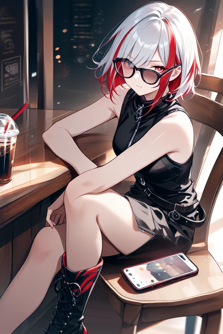 ((masterpiece, best quality, extremely detailed CG, unity 8k wallpaper,anatomically correct,ultra resolution)),Award-winning photography,(best illumination,Very Delicate and Beautiful),(one girl,solo,loli:1.5),(Vampire:1.45),silver hair,(twintails:1.2),(glowing red eyes:1.25),(pale skin:1.45),(extremely beautiful and detailed face:1.2), (extremely beautiful and detailed eyes:1.2),perfect hands,delicate legs,((bat hair ornament)),(graceful,fashion),pointy ears,skinny,((nike hoodie:1.4,sports shorts,sports shoes,black leather gloves,black naked socks)),looking at viewer,arm support,head tilt,happy smile,(cute:1.5),((night, dark atmosphere, dark theme, darkness:1.5)),dramatic shadows,(dimly lit:1.5),blood on face,blood on floor, blood on walls,(blood mist,blood splash:1.4),depth of field,(cafe:1.3),table,chair,customers,(perfect human body structure with maximum precision)