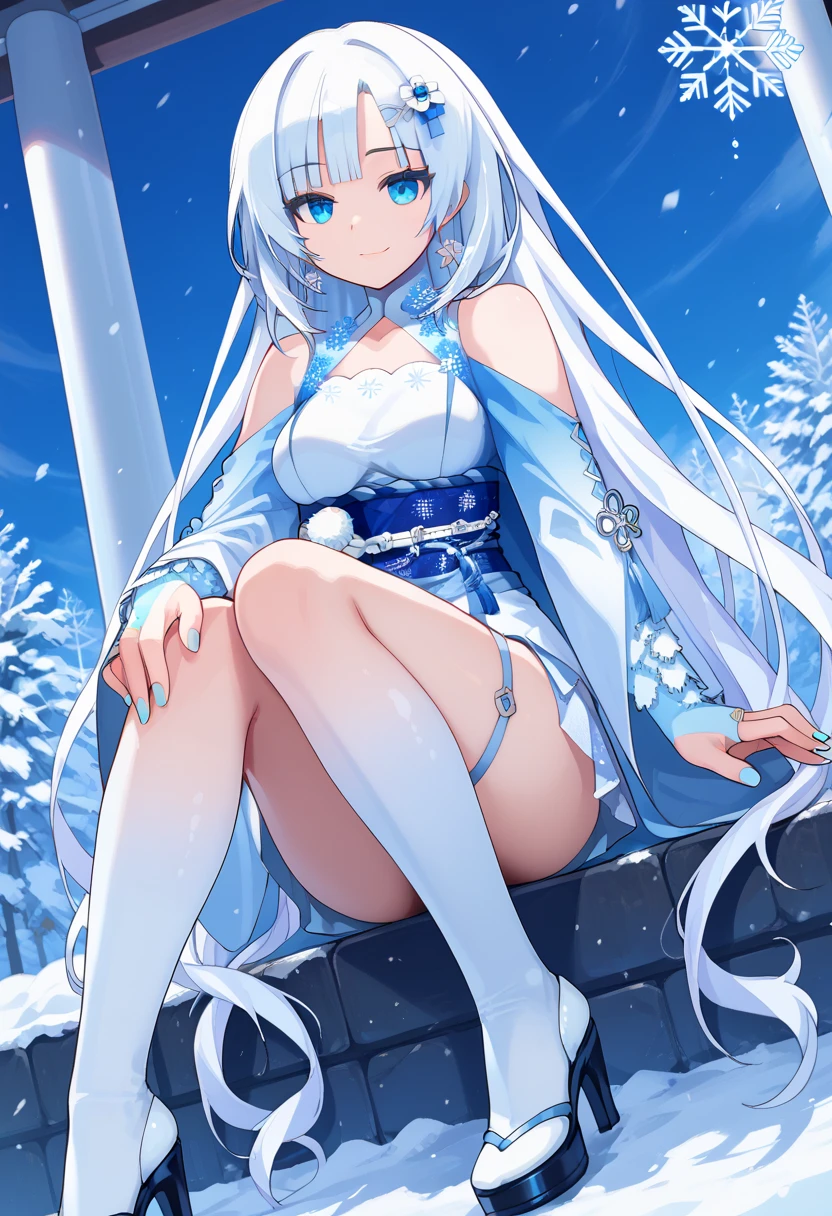straight on, In the snowy forest、(Snowflake on background)、Christmas Landscape、1girll, (Fantasy:1.4), (azure blue eyes:1.233),Her eyes shone like dreamy stars,(Glowing eyes:1.233),(Beautiful and detailed eyes:1.1),(Light blue hair:1.14),(Twin-tailed,Very long hair,adorable smiling、rainbow santa dress、Twin-tailed、,hair between eye)),(Chiffon dress,high heels boots, ),(whole red rose),),(a dull blue world tree:1.14),(burst),(Night:1.2),Dreamy,The soul is a shining translucent blue butterfly:1.15), [[Delicate fingers and hands:0.55]::0.85],(Detail fingers),(yubao:0.5),
