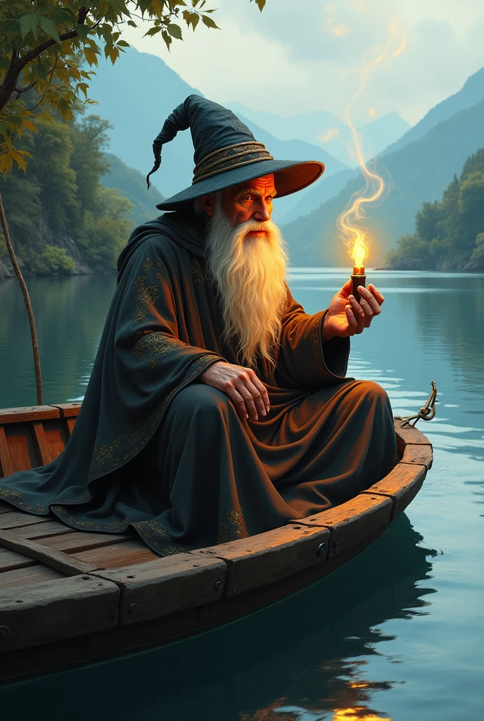 In the dimly lit 1970s dark fantasy book cover, a man great wizard smokes a pipe looking over a valley with a sunset in the background -ar 9:16