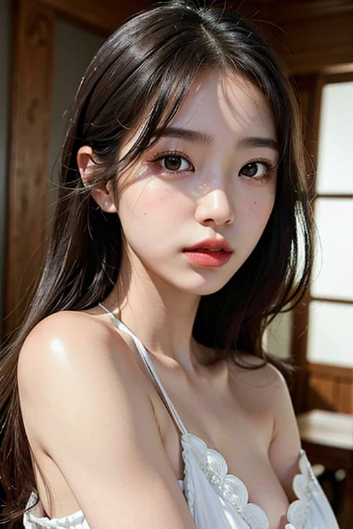 beautiful face、best quality、Super high natural light、shiny skin、delicate skin、delicate face、narrow eyes、beautiful japanese girl、Soaked、wet、shower