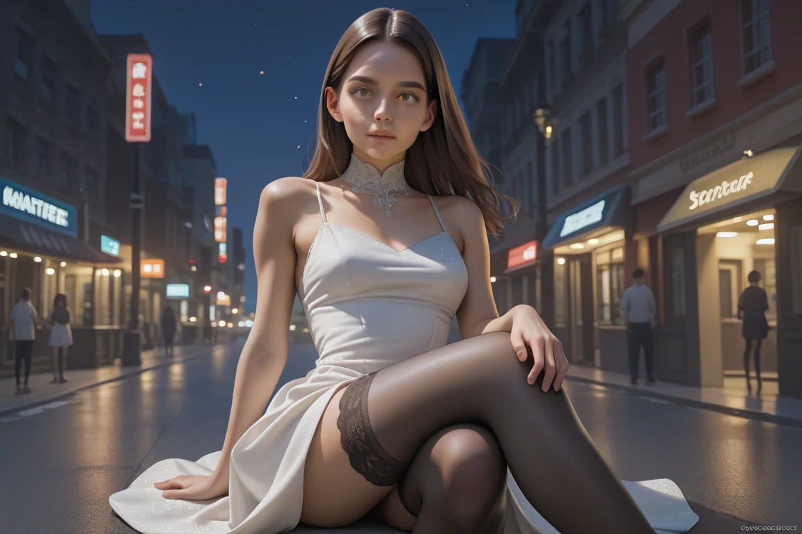 Chiaroscuro, masutepiece, Super Detail, High quality, awardwinning, 8K, (girl), Solo, In a city park, Next to Abstract Sculpture, Natural light