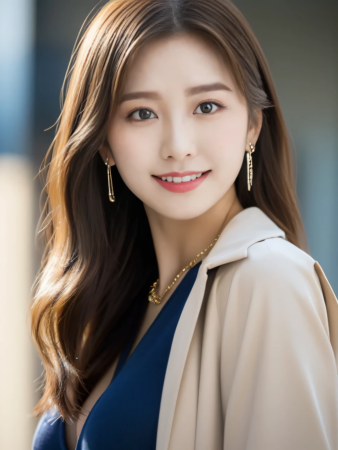 (((32K,very high res, high detailing, highly accurate,Masterpiece Girl 1))),Raw photo & realistic atmosphere,beautiful dark blue eyes,Detailed mouth,Glossy lips,Detailed eyebrows,Soft white skin that shines with every detail,,Eyes drawn in detail、Very beautiful eyes with azure eyes,Detailed lips、Very beautiful face,Very well-formed face、Lifelike face,shiny beautiful lips,Beautiful eyebrows,Infinite reality,Best design,(Insanely cute sober and modest Japan 22-year-old girl,,Toned body,thighs thighs thighs thighs,Slender legs,Beautifully shaped breasts,Very cute beautiful girl,Little Girl:1.5),Best Natural Makeup,Japanese ido,Korean Idols,Young sensual idol,Moist eyes,Dark beautiful eyes,Beautiful butt,beauty legs,,camel's foot,:1.3),超A high resolution、,Natural and realistic face,Back lighting,Pure eyes are too cute,(((photorealisim,Photograph the whole body))),,Reality Live Action,(simple earrings,Necklace Arm,Watches,Glossy nail art,Girlish clothes,Simple adult design image clothes in dark colors,Dress up your jacket elegantly and cutely,Blouse,beautiful skirt,Modest and beautiful fashionable fashion,Heel Shoes,Perm Medium Hair,独奏,Lori Kool,Smile faintly,glares,full body Esbian:1.7),(Show full-body fashion:1.8)