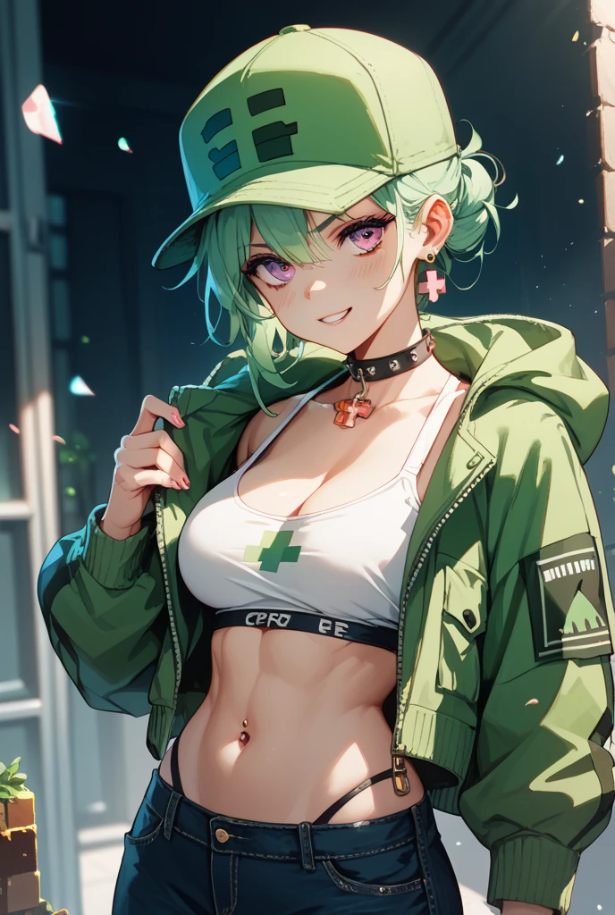 1cute sexy girl with white and green techwear jacket with white panties(cameltoe), tattoos, mandalas, fractals, ArtStation, CGSociety, art by Pascale Campion