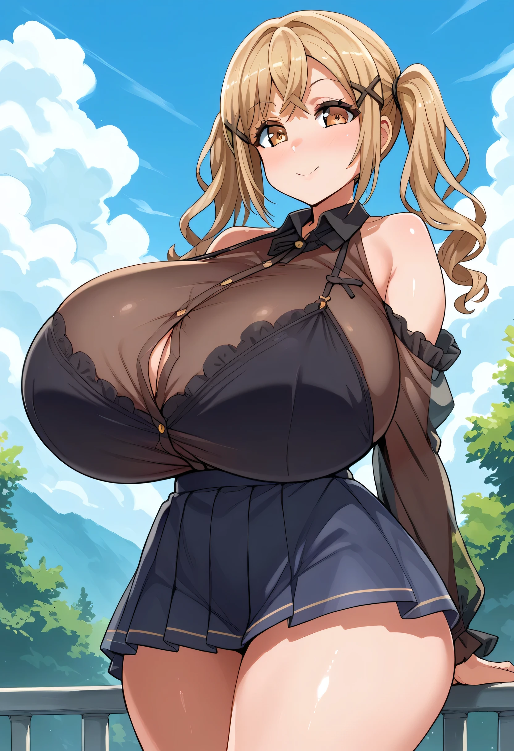 (Ultra Quality,Masterpiece,Ethereal:1.4)nagatiti(Gigantic Breasts:1.6)(hanging breasts: 1.5)(breasts squeeze: 1.3)(bimbo 1.5)(Disproportional Tits: 1.4)(Realism:1.2)(Realisitc:1.2)(Absurdres:1.4)8K,Ultra-Detailed,((Detailed Beautiful Mature Face)), Slutty Expression,Gyaru,Adult Rocks,Coast,(Shore:1.2) (Sitting:1.4)Sitting on Rock,Trees,Plants,(Bush:1.2)Waves(Causting:1.2)(Hyper-Detailed Water:1.1) (Solo:1.4)1Girl(Facing Viewer:1.2)Intricate Body Details(Milf: 1.5)(Curvy:1.3)Average Waist,(Voluptuous: 1.4),(Curvaceous: 1.4)Yuuki Asuna,Honey Blonde Hair[Long Hair](Sidelocks:1.2)cow ears,cow horns, ear tag ,(Sailor School Uniform: 1.3)Seductive Posture,Sexy Pose,Alluring[[[[intricate-perfect-fingers-on-hands]]]] Perfect-Hyper-Detailed Orange-Eyes,