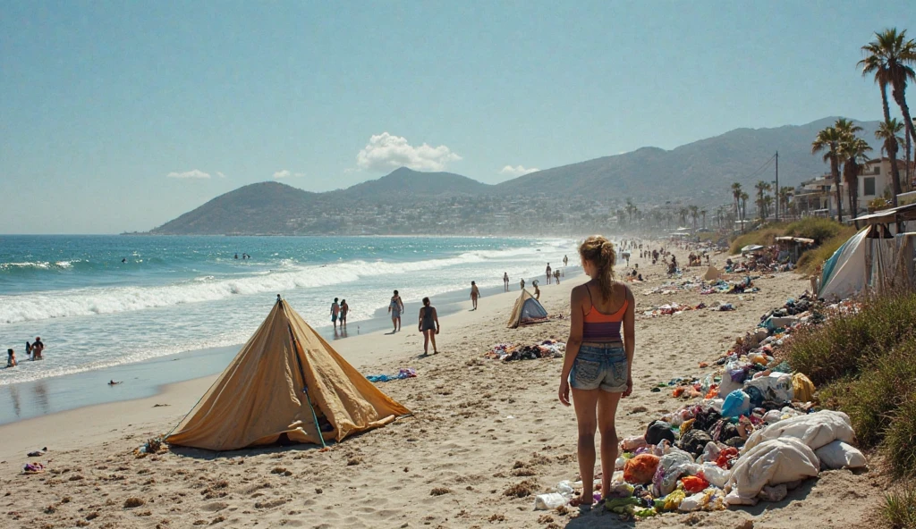 A beautiful and bright beach scene in Santa Monica, USA in 2025 - SeaArt AI