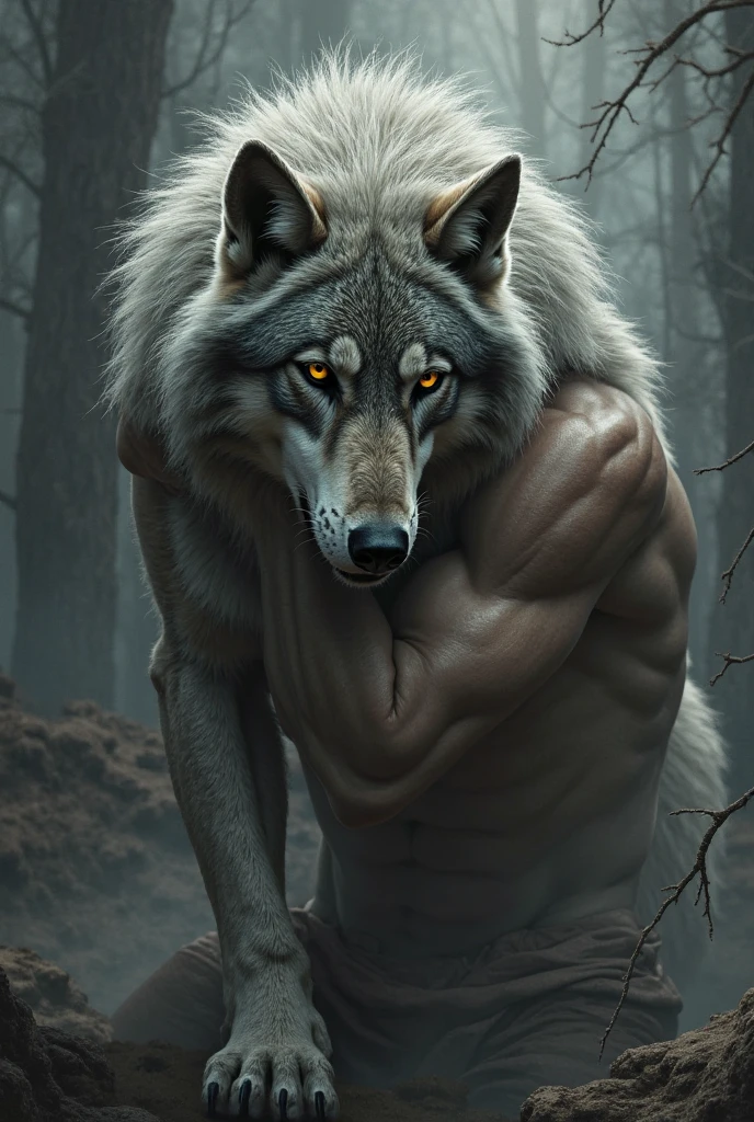 A man of 18, that it is a hybrid between a human and a wolf, that has wolf ears and the eyes of a wolf