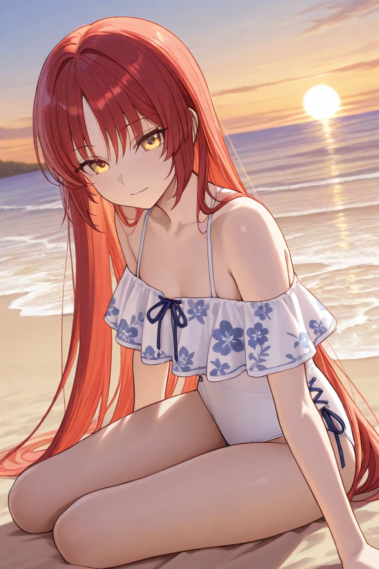 best quality, insanely detailed, nino nakano, breasts, halterneck swimsuit, one-piece swimsuit, Lace Swimwear