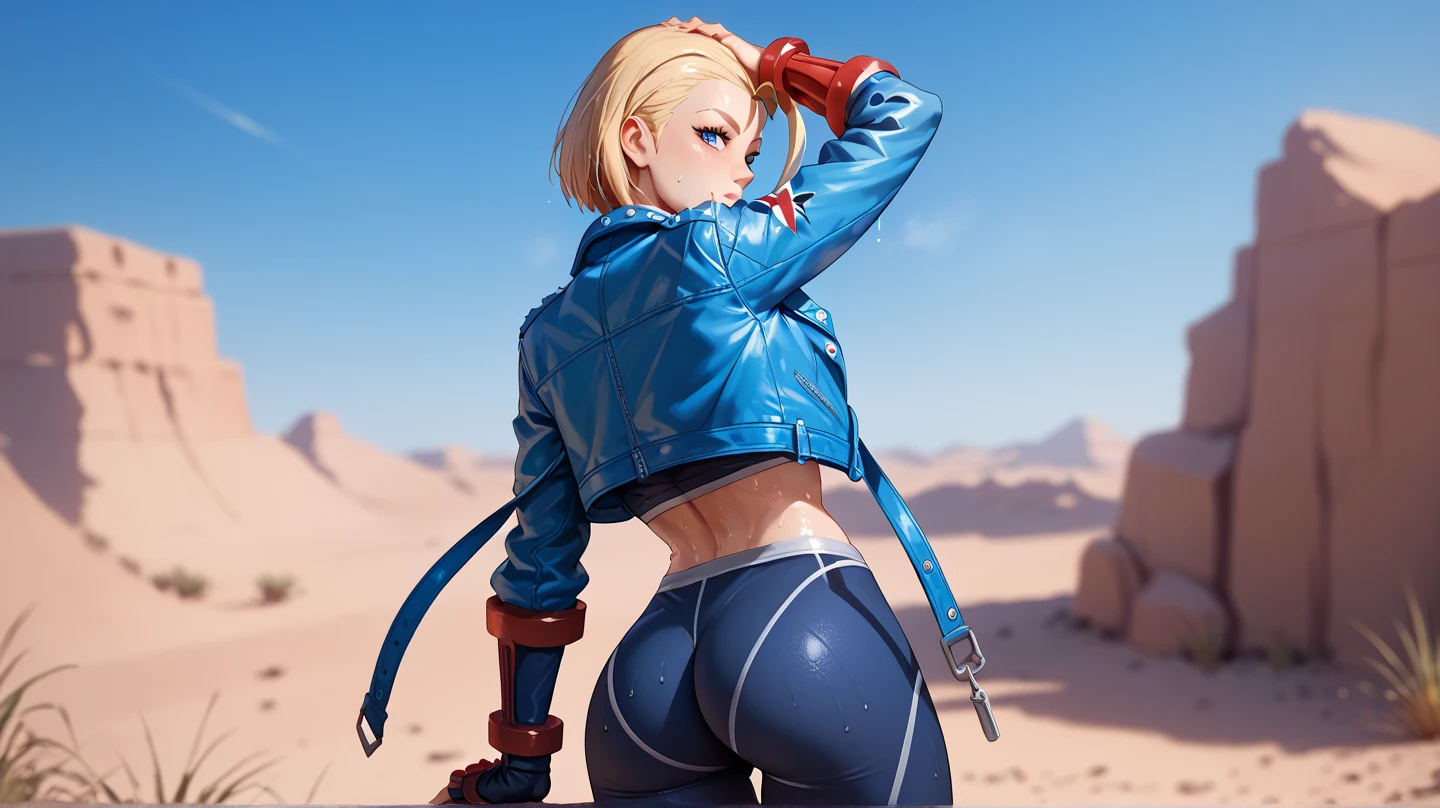 a gorgeous Harley Quinn standing on sand wind in the hair