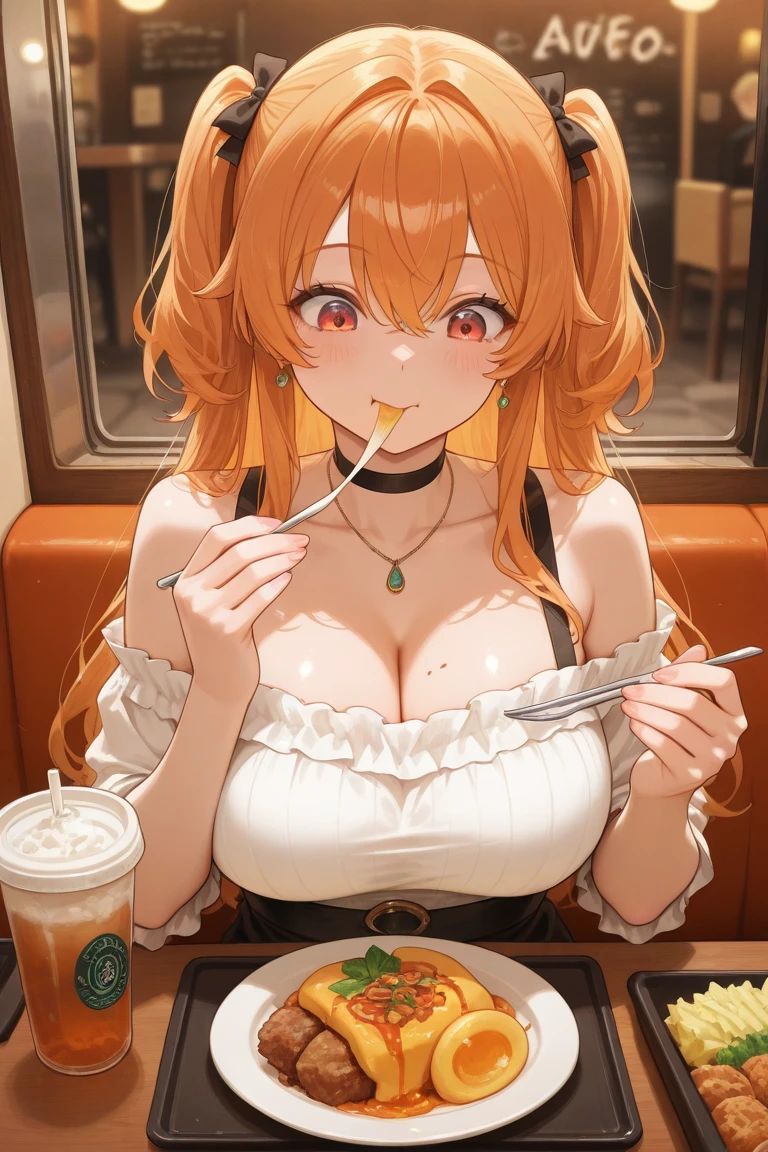(Highest quality, 8K, masterpiece :1.3),Mrs. Yuigahama,ガハMom, As I expected, my youth romantic comedy is wrong。, One woman,30 years old,Mom,Orange Hair,Bun Hair,nsfw,Blowjob,front,Holding a penis in your mouth,Man's lower body