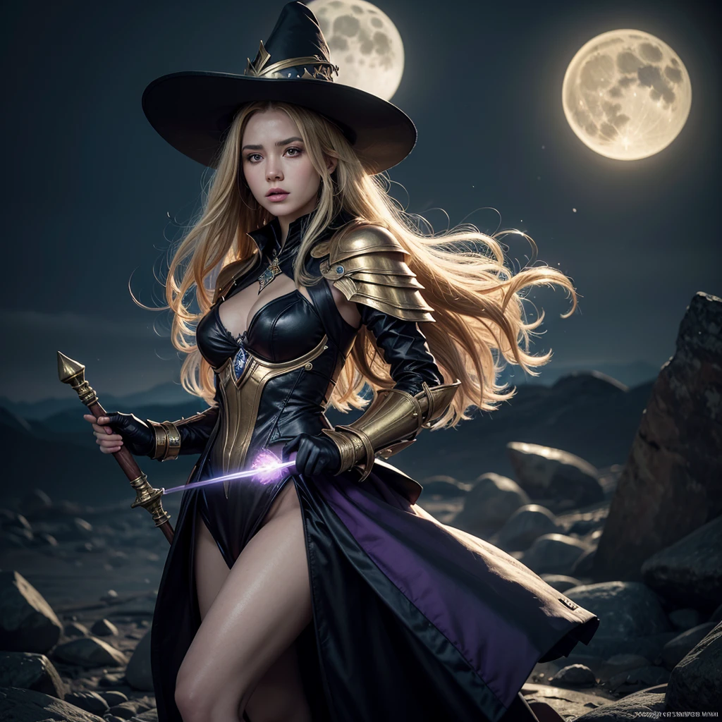 ((World of Darkness)),Professional , masterpiece、top-quality、photos realistic , depth of fields 、(((Fight dragons))),(Dragon Black Metal Body:1.9),(latexwhite、(cleavage of the breast),(Fight dragons)、(((Particles of light))),(Micro Bikini Armor:1.7),Gorgeous gold weapons ,(Fight dragons)、Seductive look、The face of the dragon is out、(blood splattere、Armpit、((((With a magic wand))), ) , (((Wearing a black latex wizard hat))),(demonic wings) ,((a blond))、(Castle background)、((Gangle's forest background))、Beautiful Caucasian beauty、1a person、Armpit、dynamic ungle,(((Detailed Dragon Wizard Hat)))、Smaller head、A smile、Castle background、Thin and beautiful female hands、cleavage of the breast、Soldier in iron armor on background、Mystical expression、Light Effects、intense fighting、Wind-effect、magic circles、With the legendary magic wand、Dragon's tail、explosions、Toostock、Toostock、(Beautuful Women),aFull body angle、