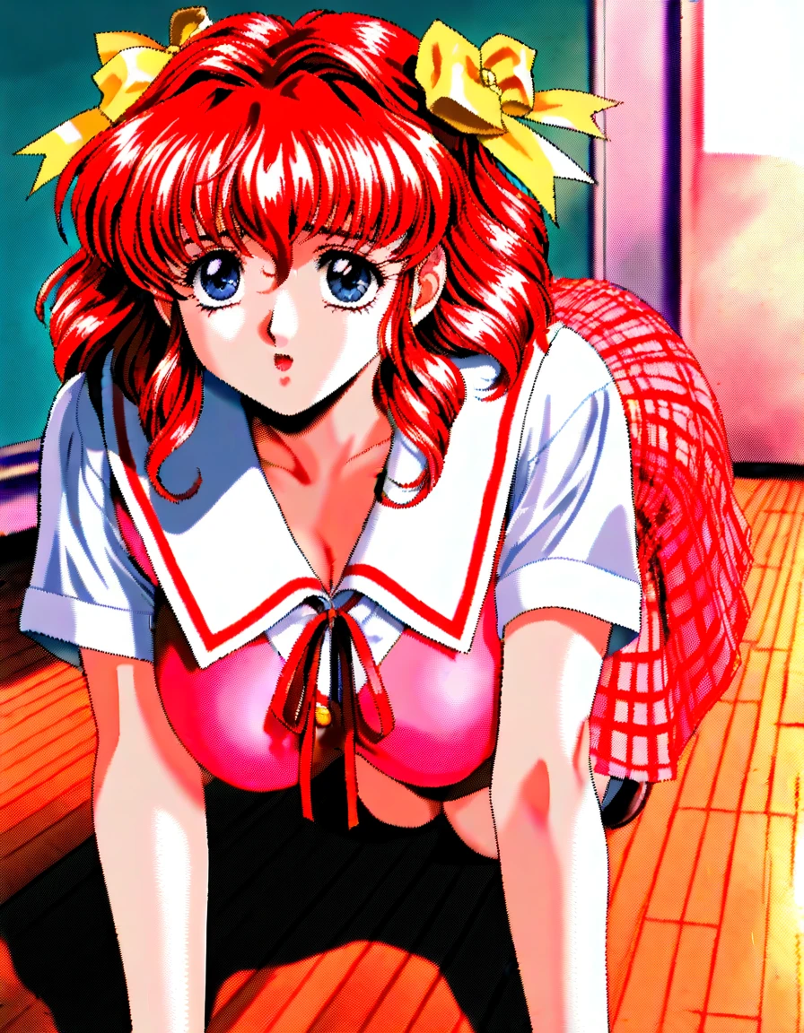Erotic Opening mouth Sticking out tongue Blowjob Milky liquid Facial bukkake Yukari Koshikigi,One girl,alone,retro artstyle,White Background,ponytail,twin braids,Bunny girl simple background,Redhead,1990s (style),Long Hair,Brown eyes,Head tilt Big breasts Thighs Sailor uniform Naked lower body No skirt