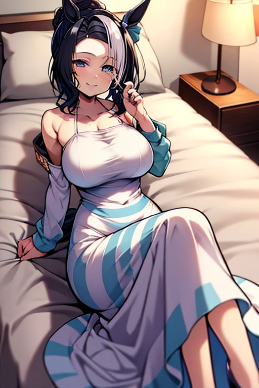 masutepiece, Best Quality, Illustration, Ultra-detailed, finely detail, hight resolution, 8K Wallpaper, Perfect dynamic composition, Beautiful detailed eyes,off shoulder clothes,,Medium Hair, C Cup Breast Natural Color Lip, Bold sexy poses,Smile,Harajuku、20 years girl、Cute、Sexy shot looking at camera,On the bed