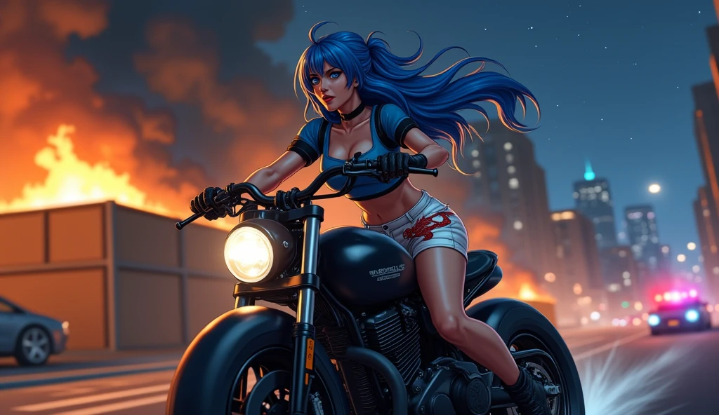 4k, realistic, carismatic, very detail, there is a girl on street, wearing nothing, she is harley queen, soft theme, red blue hair, 30 years old, full body