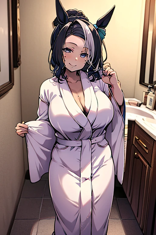 ((Anime girl with big posing in hotel bathroom)), (((Night view))), ((Twin Tails)), (((Wearing a bathrobe with a wide open chest)))), ((Hands attached to the chest of the bathrobe))), ((Barefoot)), ((No bra)), (Sheer bathrobe)), Seductive anime girl, best anime 4K wallpapers, Perfect gray haired girl, attractive anime girls, 4k anime wallpapers, 4k manga wallpapers,, detailed digital anime art, anime best girls, beautiful anime girls, detailed anime artwork, beautiful charming anime women