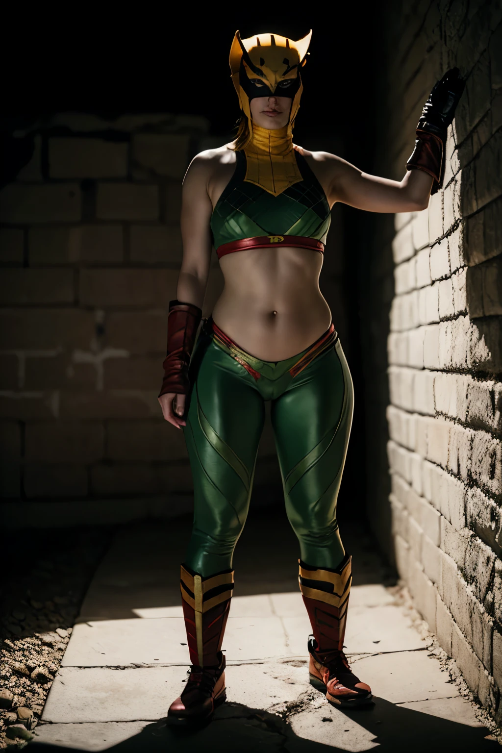 ((((masterpiece, best quality)))), ((34 year old)), (((Curvy))), ((Cammy from Street Fighter)), pulling out ((green high cut leotard)), (((Wedgie))), (red combat bracers), green camo leg-paint, (((Big butt))), (standing in a hangar), (((photo realistic))), ((90's film, 90's movie scene, 90's TV Style, 90's women's underwear commercial))