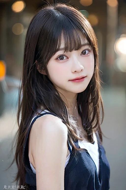 Put your arms behind your back、8K、Detailed Description、Very high definition、Realistic、reality的、Real、live-action、reality、High resolution、Nogizaka46、japanese idol,beautiful girl、21 years old、Dark brown eyes、parking、light smile, closed mouth,Off-the-shoulder tops、Long Hair、Knee-up-top angle of view、Very black hair、pretty girl、Beauty、Glowing Skin、Glowing Skin、Shiny Hair、Hair blowing in the wind、Very white skin、Heavy makeup、Large Breasts、Slit eyes、Big Eyes、Double eyelids、Don't show your teeth、Peeking into this、