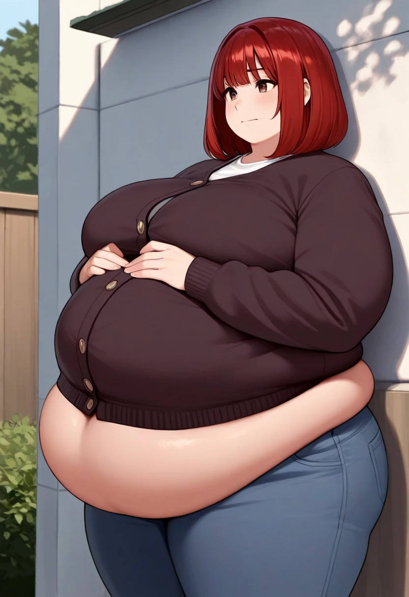 fat, makima, obese, overweight, pregnant, fat, safe for work, fat, Christmas, wearing sweater, table with food, fat
