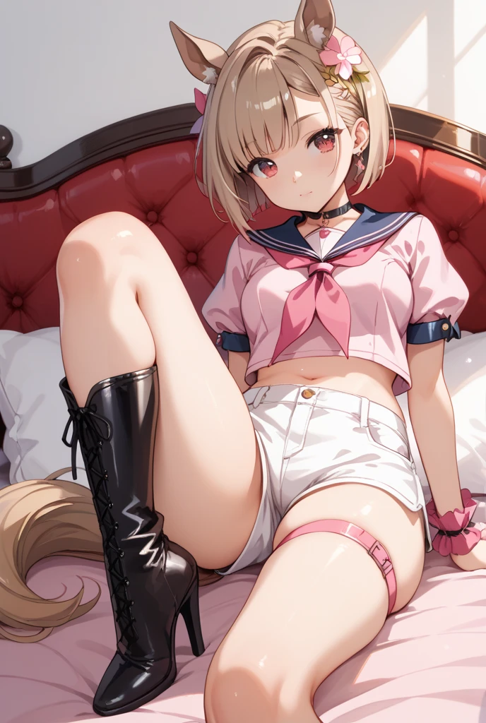 highest quality, masterpiece, detailed, nsfw, 1 girl, (((vagina))),((flat breast)), sitting, 2 legs up high, nipples, from above, bare foot, garden, Sofa, ((spread legs)), pussy juice, knees away, hold knee, pinch own nipples, put the soles of the feet forward, choker, anklet, earring, bracelet, Ribbon, garter straps, garter belt, school uniforms, nishikigi chisato, bob cut, hair ribbon, lycoris uniform, two-tone dress, red dress, grey dress, neck ribbon, long sleeves, shining smile, dildo,