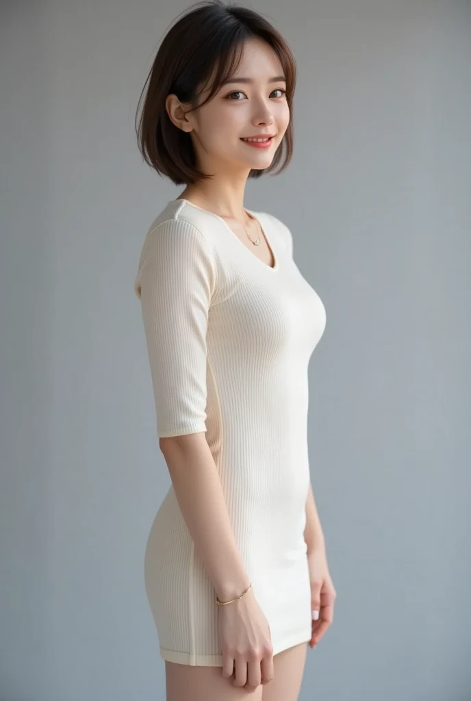 ((Midnight, Highest quality, 8k, masterpiece :1.3)), whole body, Long legs, Sharp focus :1.2, Beautiful woman with perfect figure :1.4, Japanese(40 years old), Thin thighs :1.1, ((Brown Hair, Long Hair, Big Breasts :1.2)), (Sexy clothes:1.2), ((Plain background:1.3)), Highly detailed face and skin texture, Detailed eyes, double eyelid, Sexy pose, smile