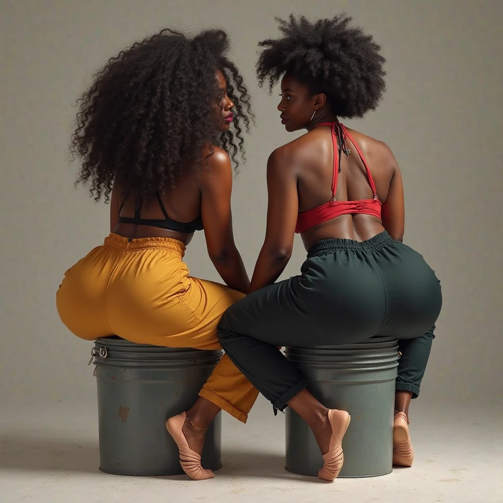 four african girls in a large kitchen, side by side, kneeling on all fours, from behind, looking away, masterpiece, 16k