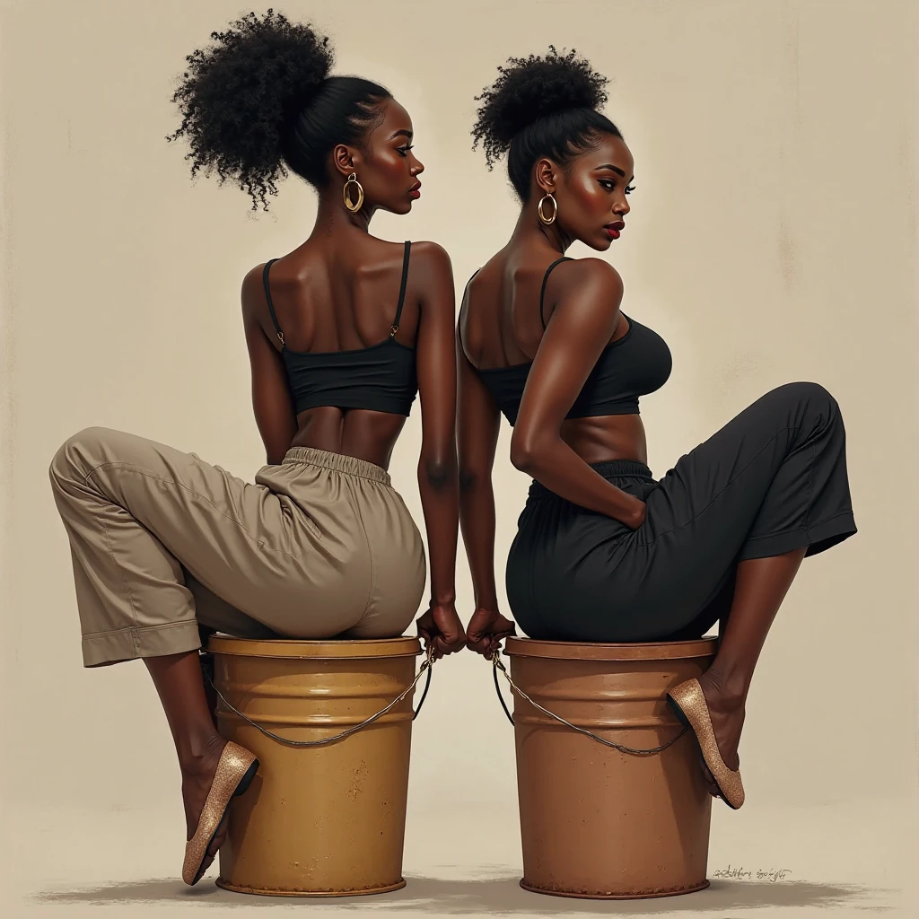 ((Realistic lighting, Best quality, 8K, Masterpiece: 1.3)), Focus: 1.2, 1girl, breasts, black woman, seated woman, curtain, arms tied, seen up close, Perfect body beauty, (((Side view)), back, hands back, hair pinned, hair black, (1solo), bedroom, black decoration, (((bare back))), skirt,