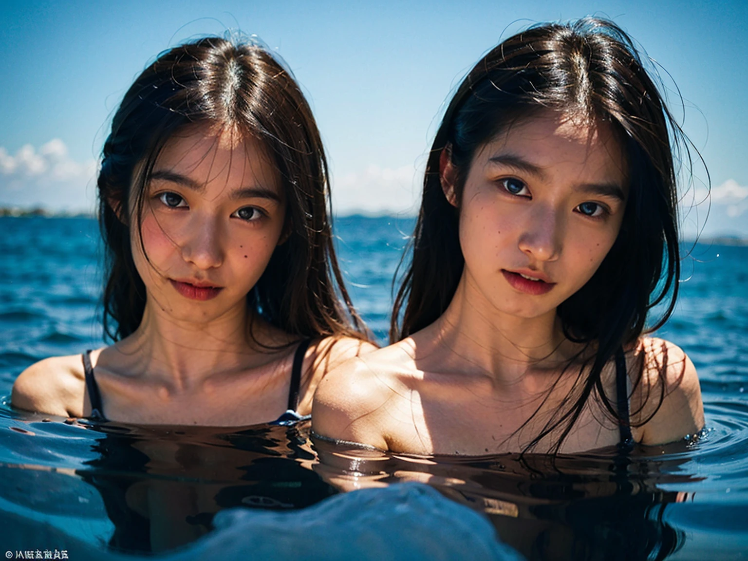 A 20-year-old woman with a very cute idol-like face and a young-looking face.、((leica 50 mm prime lens, cinestill 800T film))、((cinematic lighting))、(Cleavage)、(((Beautiful starry sky on the beach at night)))、((Very dim lighting))、((Don't expose your face to the light))、((Long-distance shot))、(live-actionと見分けがつかない高品質)、RAW Photos、Genuine、live-action、High resolution、masterpiece