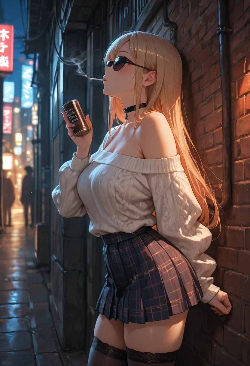 Moody lighting:1.2), depth of fields, Bokeh, 4K 、High resolution, ultra-detailliert, the Extremely Detailed CG Unity 8K Wallpapers, Realistic, Photorealsitic, Raw photo, beautifull detailed face, pale skin, realistic glistening skin, Detailed Cloth Texture, detailed hair texture, Perfect body, Beautiful face, acurate, Anatomically correct, Highly detailed face, Eye and skin texture, Natural neck length, (Beautiful eyes), (Beautiful hands), (Glossy skin:1.2), thin legs, Thin feet, Detailed people、A detailed face、细致背景、 superfine illustration, super detailed skin, One Woman, (Drunk:1.4), OL 、 pantyhose, heels, Street corner at night, Spit out vomit, (Drunk and stumble:1.2), 、Anime style、high-heels、While drinking a can of beer