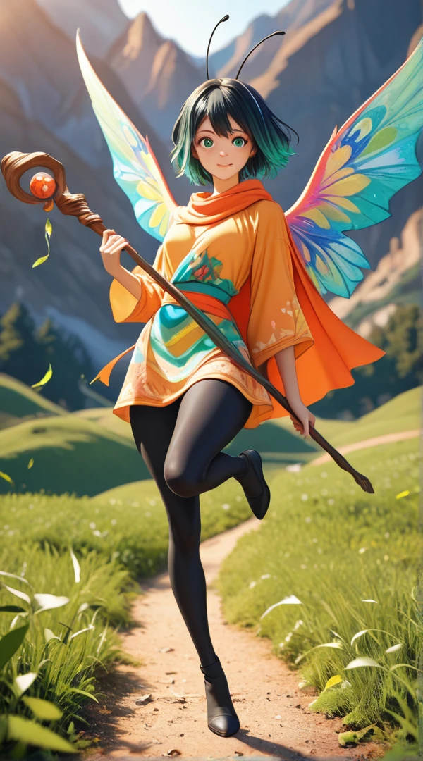 concept art, overhead angle of a Will-o'-the-wisp, wearing Funny Somali Emerald deep orange Pinafore, Caramel hair styled as Short hair, fluorescent purple Hair tie, equirectangular 360, Highres,  [(art by Willi Baumeister:1.1), (art by John T. Biggers:1.2)::17], official art, unity 8k wallpaper, ultra detailed, aesthetic, masterpiece, best quality, photorealistic