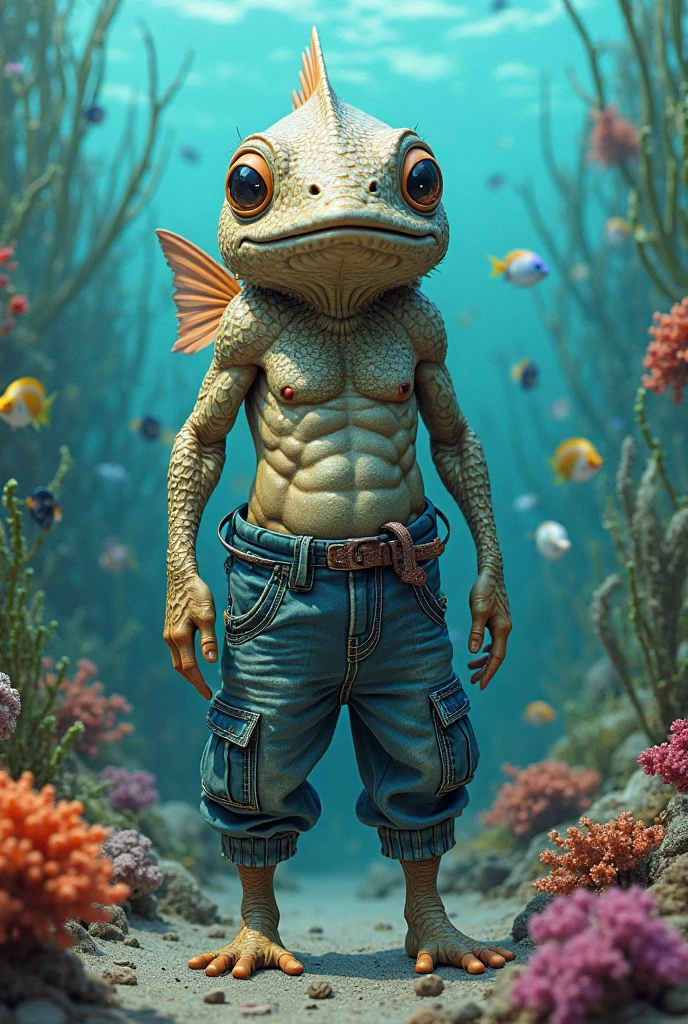 A muscular humanoid catfish wearing a speedo