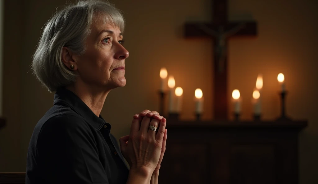adjust her gaze to look at the crucifix