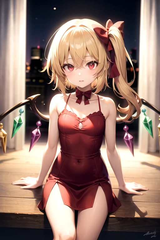 ,best qualtiy, 1 girl in,Flandre Scarlet,Blonde ponytail、Upper body、C Cup、