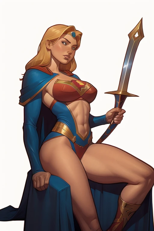 (masterpiece, full body, game art style, best quality, high res, 4k, 8k, detailed illustration, intricate detail, cinematic lighting, amazing quality, ultra detailed, best shadow, grey background:1.2) Two long thighs, yellow eyes, blonde hair, short hair, large breasts, detached sleeves, royal tiara, long cape, yellow tiger bikini, high heels, hands on hips. red tattoo on belly navel, full body female MILF BIMBO, lustful smirking smile face (red blush), metal shoulders, golden bracers sleeveless, black choker sex slave