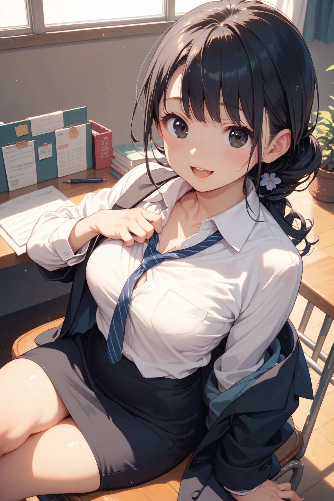 Masterpiece to the smallest detail、top-quality、1girl in、独奏、17 age、150cm、receptionist、Model body type、perfectbody、breasts so big that they hang on the floor,、130 cm chest、XCup milk、Realistic 、Extraordinary beauty、Silky texture hair、poneyTail、Two-color mesh、Realistic eyes、Outstanding looks、Unclear、proximity、Closed_Mouth、A smile、red blush、full of shyness、校服、、jaket、skirt by the、Brown pretz skirt、Cutter shirt、white shirt、an legs、Loose Socks、sitting on、s Office、hair_ornament detached、up looking_で_viewer、beatiful detailed eyes、Attractive gestures、panties on、lift up one's skirt、Professional effects、The gap between the body and the gesture、masutepiece、hight resolution、1girl in、hi-school girl、a miniskirt、Looking at the camera、Shameful face、Cute anime illustration、Schoolgirl, gals, asa, , Bully, Futanari、a blond、huge tit、cleavage of the breast、White underwear、blouse、full bodyesbian、Very short checked skirt、Plump thighs、Panchira、Opening legs、