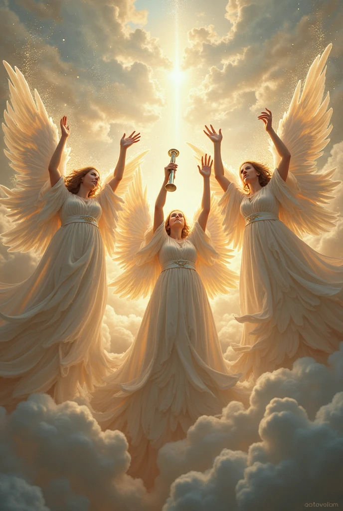 A person being crowned with a halo of light, surrounded by angels and other celestial beings. The darkness fades away, revealing a beautiful, heavenly landscape. The person's expression is one of awe and gratitude.