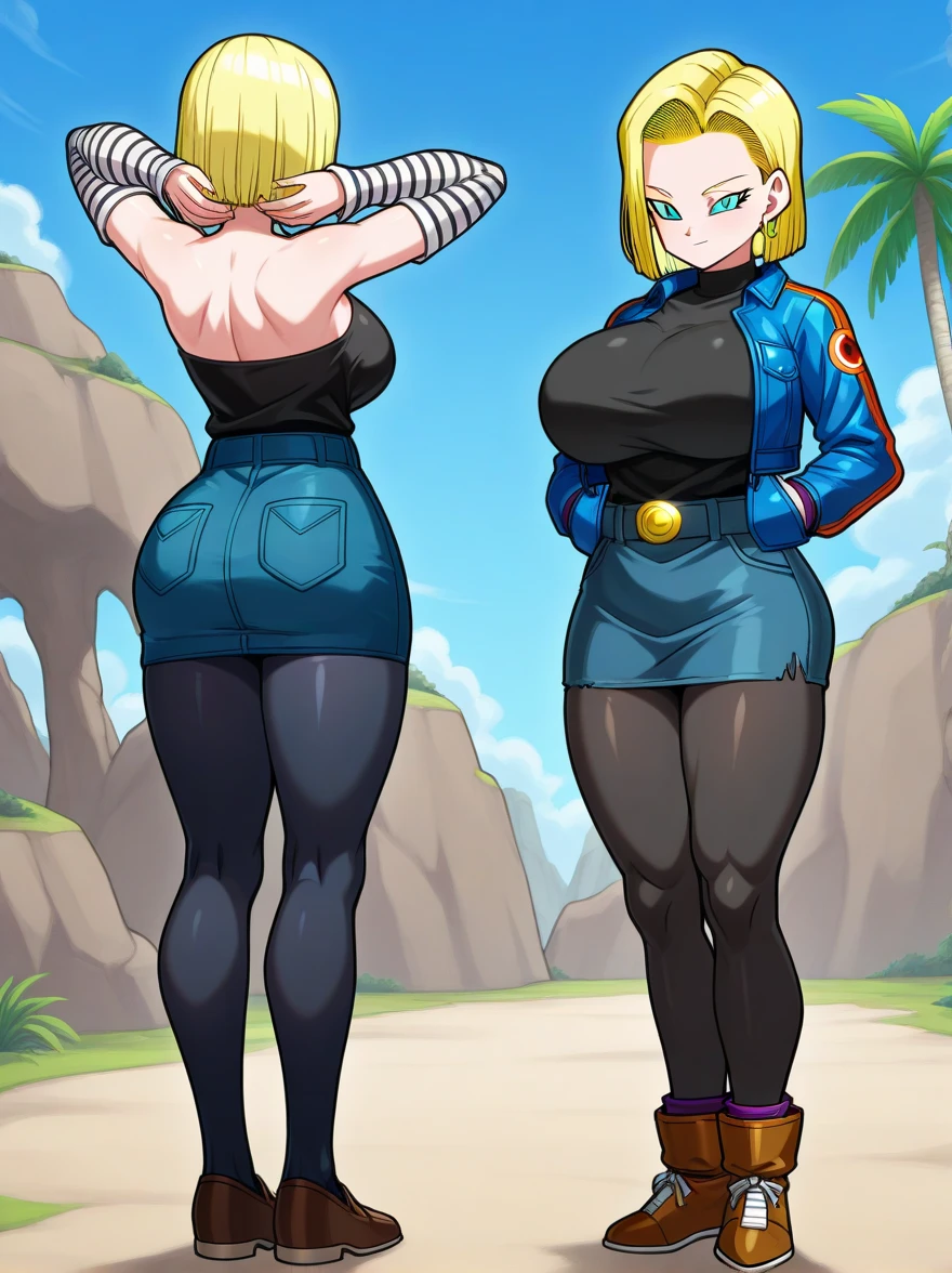 Android 18 2.0 in dbz style, beautiful pearl earrings,full body, very detailed and very well done, no mistake