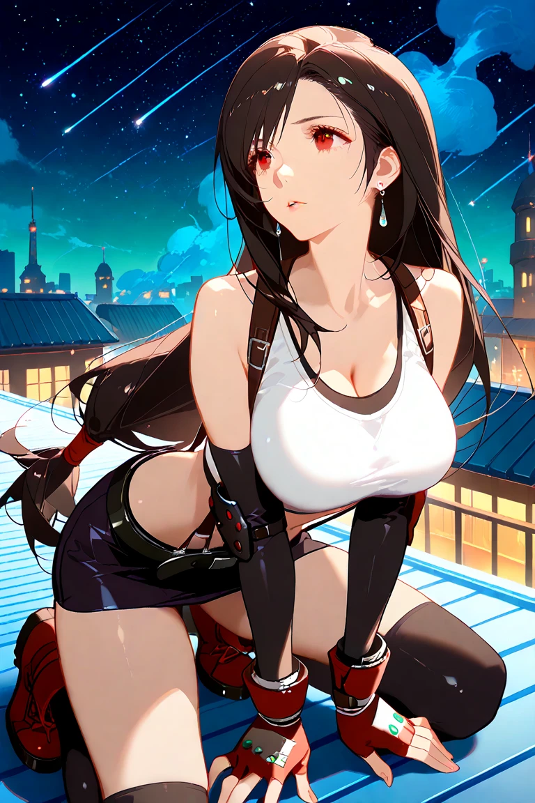 Adult girl, bikini, big ass, big breasts, black hair, red eye, holding your breasts.