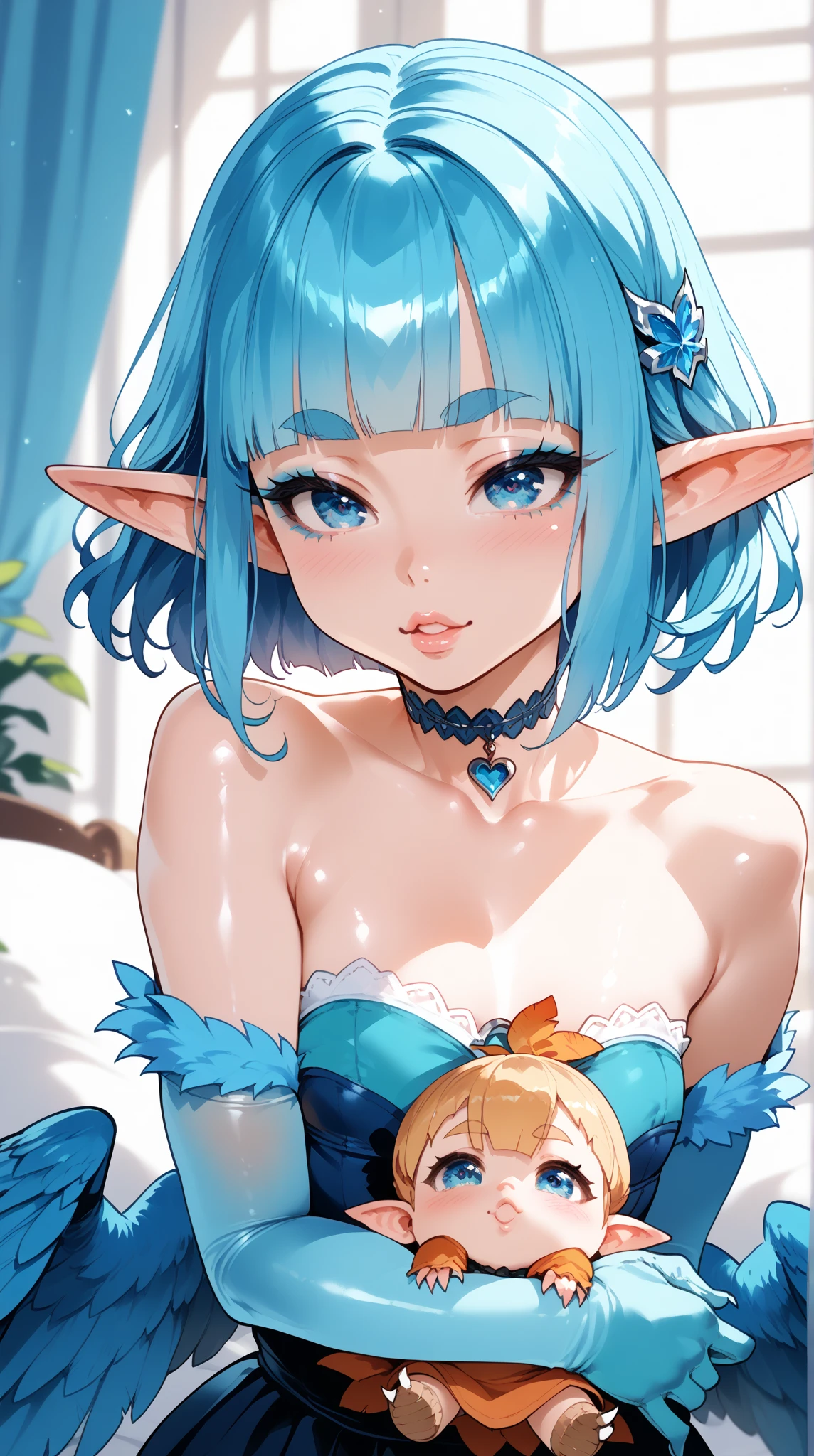 Highest quality, High resolution, Large Breasts, Blue Hair, ponytail, blush, smile, Cowboy Shot, View your viewers, work, Pink Lip, At Hyrule Castle,