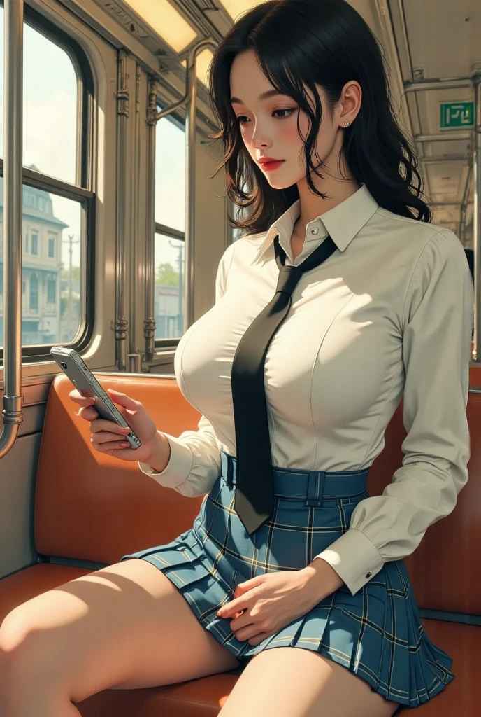 1Woman of Man、top-quality、超A high resolution、Raw photo、(Authentic skin texture:1.3)、Colossal tits、breastsout、Wavy black hair、Picture-perfect face、Professional artwork、((Perfect female body))、Beautiful expression、beauitful face、Seductive look、beautidful eyes、pink colored shirt、skirt by the、Female School Uniform、thighs thighs thighs thighs、s ass、Turned、Show me your ass on all fours、(Show me your sloping buttocks)、upturned ass、Get on all fours with your big butt sticking out towards the viewer、(Immersive atmosphere、Chiaroscuro:1.5、brightened light:1.2、) 、(red blush:0.5)、realisitic:1.3、longshot、(ambient lights:1.3)、On the train、Amazing smile、Cute smile、Laughing