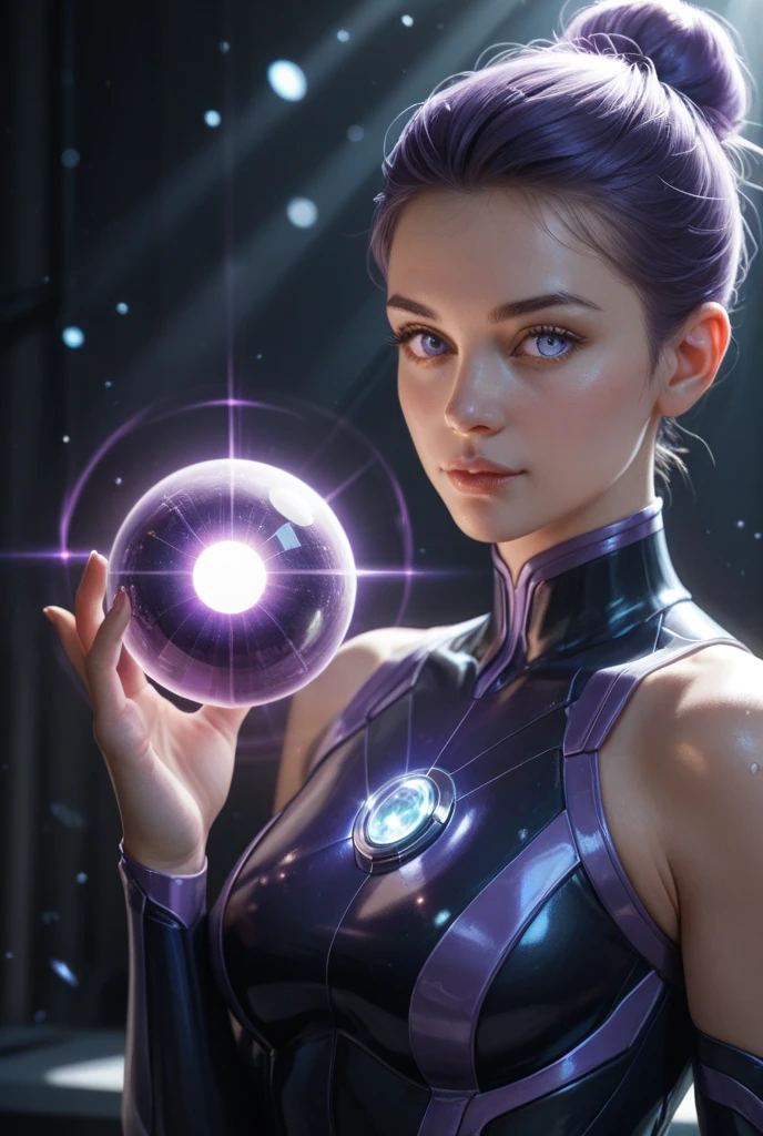 Una chica china guapa, ojos afilados, Rasgos faciales claros, vistiendo hanfu, postura de combate, movimientos de artes marciales, body surrounded by purple mist, runas alrededor, holographic reality, holographic halo, Desenfoque de movimiento, efectos de luz del juego, luz de borde, Luz tenue, movie luz de borde, luz delicada, Obra maestra, super detailed, epic composition, super HD, alta calidad, of the highest quality, 32K