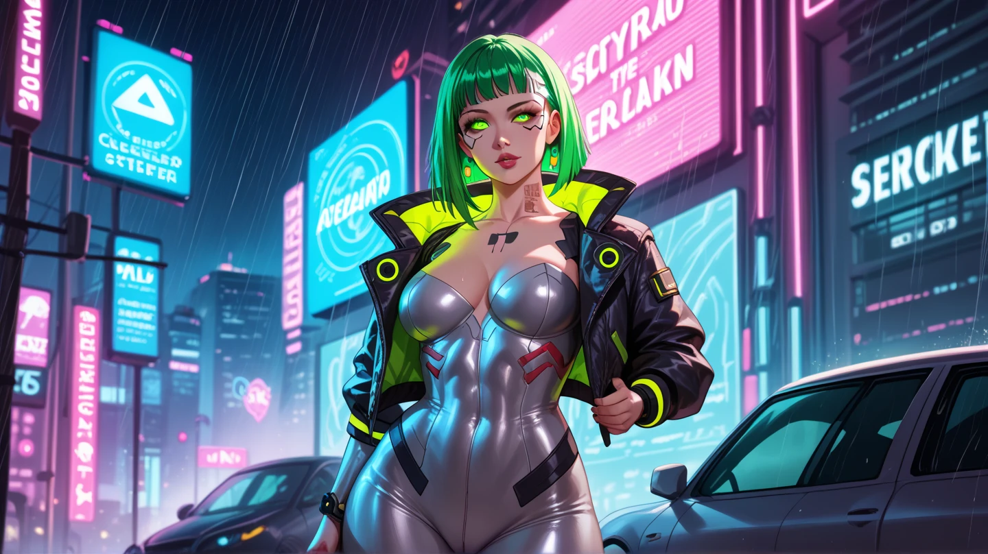 Green cyberpunk woman