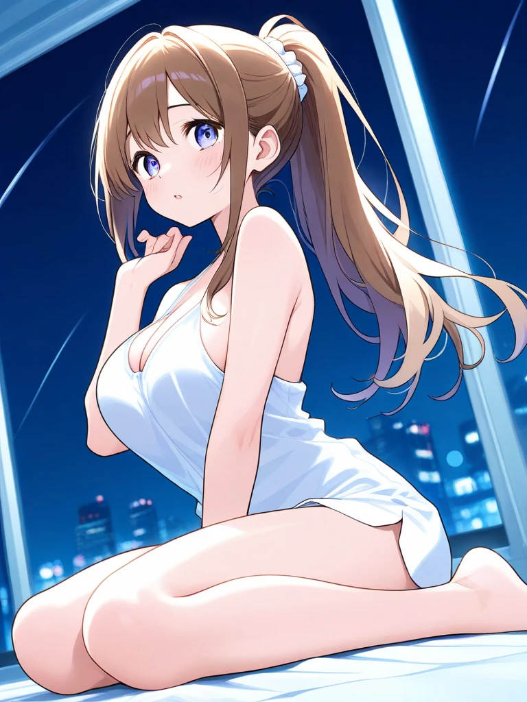 High school girl with big breasts and small bust with big ass, com roupa transparente contra a luz