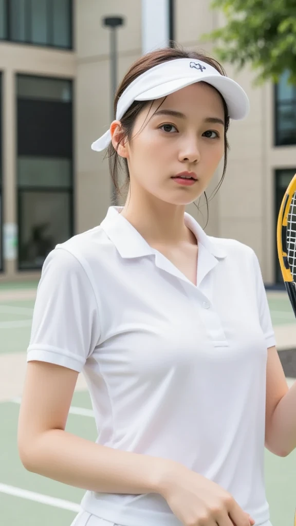 ((Tennis Wear、Tennis Costumes、Tennis uniform、Polo shirt、Pleated mini skirt))、1 girl、Bob Hair、Brown Hair、Medium breast、smile、Ke